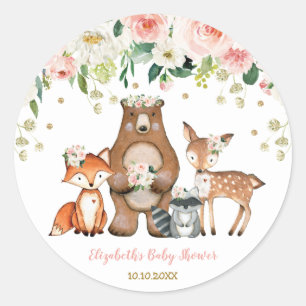 Sticker Rond Anniversaire Girly de baby shower d'animaux de
