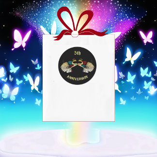 Sticker Rond Anniversaire Golden Peacocks Art populaire décorat