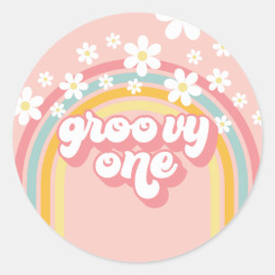 Sticker Rond Anniversaire Groovy Retro Rainbow 1 an
