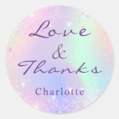 Sticker Rond Anniversaire holographique rose merci (Devant)