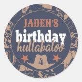 Sticker Rond "Anniversaire Hullabaloo" Western Cowboy Party (Devant)