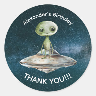 Sticker Rond Anniversaire Invasion Alien Espace Extérieur