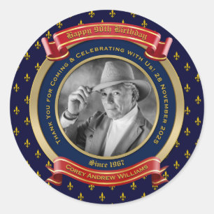 Sticker Rond Anniversaire Jalon Or Photo 90ème Quatre-vingt-dix