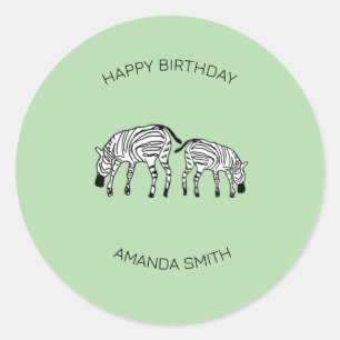 Sticker Rond Anniversaire, joyeux et joyeux zèbres kényans