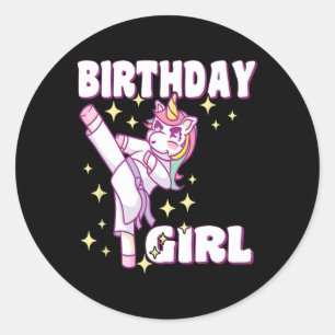 Sticker Rond Anniversaire Karate Unicorn Girl