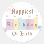 Sticker Rond Anniversaire le plus heureux sur Terre Anniversair (Devant)