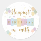 Sticker Rond Anniversaire le plus heureux sur Terre Anniversair (Devant)