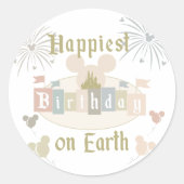 Sticker Rond Anniversaire le plus heureux sur Terre Anniversair (Devant)