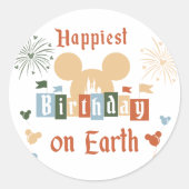 Sticker Rond Anniversaire le plus heureux sur Terre Anniversair (Devant)