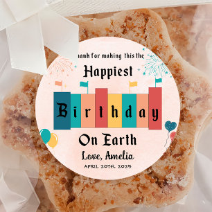 Sticker Rond Anniversaire le plus heureux sur Terre Anniversair
