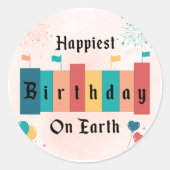 Sticker Rond Anniversaire le plus heureux sur Terre Anniversair (Devant)