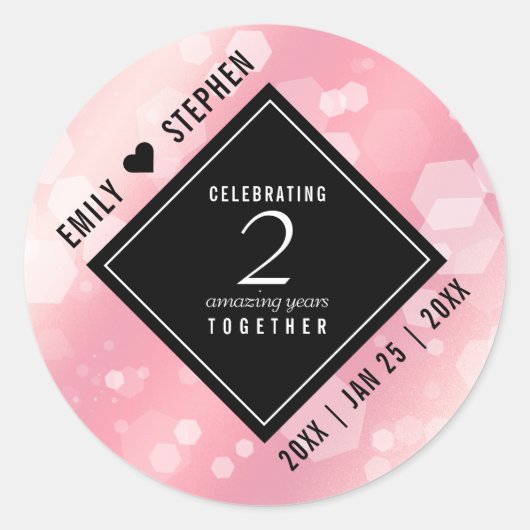 Sticker Rond Anniversaire Mariage élégant du 2e Rose Quartz (Devant)