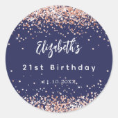 Sticker Rond Anniversaire marine bleu rose nom or (Devant)