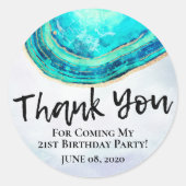 Sticker Rond Anniversaire Merci Élégant Turquoise & Gold Agate  (Devant)