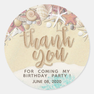 Sticker Rond Anniversaire Merci Été Plage Starfish Mer