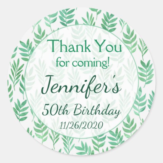 Sticker Rond Anniversaire Merci Favor Tags Green Nature Plante (Devant)
