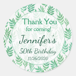 Sticker Rond Anniversaire Merci Favor Tags Green Nature Plante