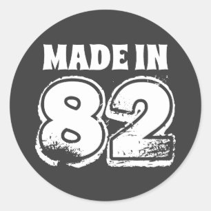 Sticker Rond Anniversaire moderne Fabriqué en 82 noir et blanc