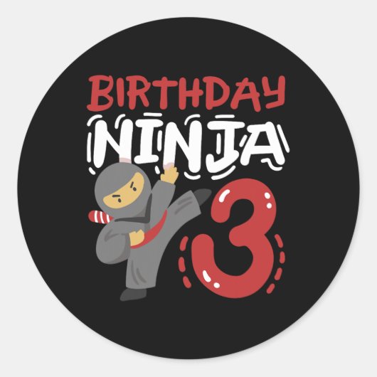 Sticker Rond Anniversaire Ninja 3 Anniversaire Karaté Enfants 3 (Devant)