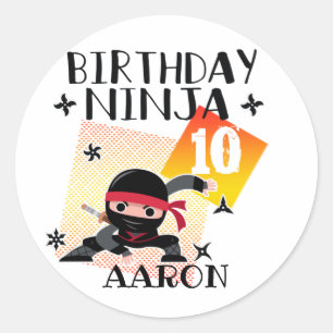 Sticker Rond Anniversaire Ninja Party Thème Art Martial Amateur