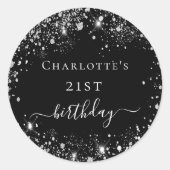 Sticker Rond Anniversaire noir argent nom de la parties scintil (Devant)