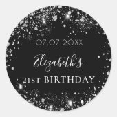Sticker Rond Anniversaire noir argent parties scintillant nom d (Devant)