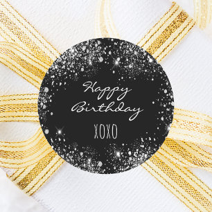 Sticker Rond Anniversaire noir argent parties scintillant pouss