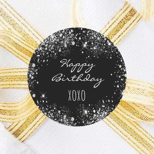 Sticker Rond Anniversaire noir argent parties scintillant pouss