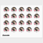 Sticker Rond Anniversaire noir blanc rayures florales photo (Feuille)