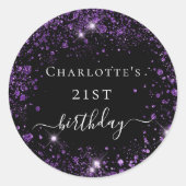 Sticker Rond Anniversaire noir pourpre parties scintillant nom (Devant)