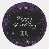 Sticker Rond Anniversaire noir violet parties scintillant pouss (Devant)