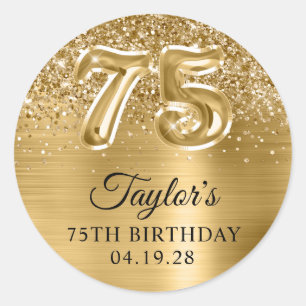 Sticker Rond Anniversaire Numéro 75 Feuille D'Or Pailleté
