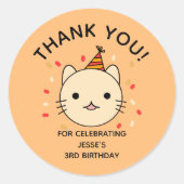Sticker Rond Anniversaire Orange Chat Merci (Devant)