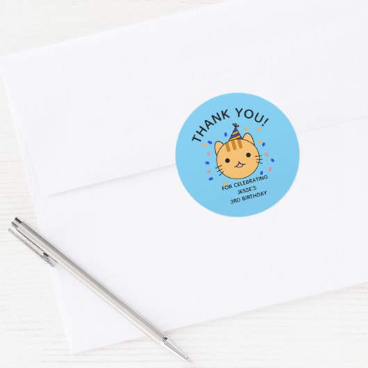 Sticker Rond Anniversaire Orange Chat Merci