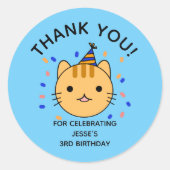 Sticker Rond Anniversaire Orange Chat Merci (Devant)
