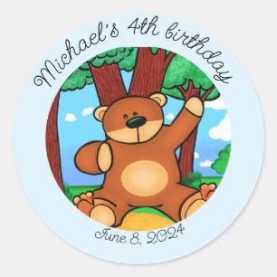 Sticker Rond Anniversaire ours en prairie