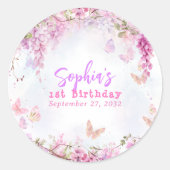 Sticker Rond Anniversaire Papillon Floral Fantaisiste Wisteria (Devant)