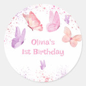 Sticker Rond Anniversaire Papillon Rose Violet  (Devant)