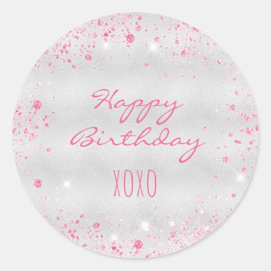 Sticker Rond Anniversaire parties scintillant rose argent embra (Devant)