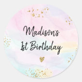 Sticker Rond Anniversaire Pastel Rainbow Pink Gold (Devant)