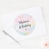 Sticker Rond Anniversaire Pastel Rainbow Pink Gold (Enveloppe)