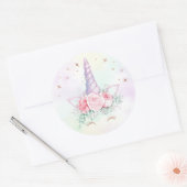 Sticker rond Anniversaire Pastel Rainbow Unicorn (Enveloppe)