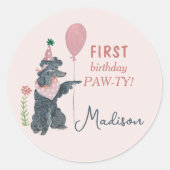 Sticker Rond Anniversaire Paw-ty mignon chiot chien Classic Rou (Devant)