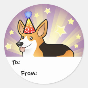 Sticker Rond Anniversaire Pembroke Welsh Corgi Tags cadeaux