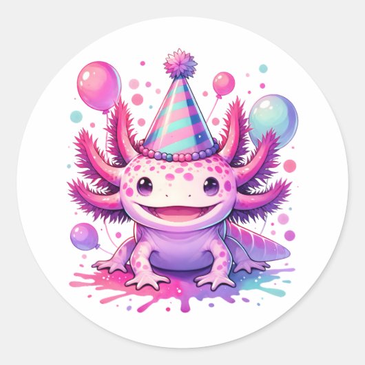 Sticker Rond Anniversaire personnalisé Axolotl (Devant)