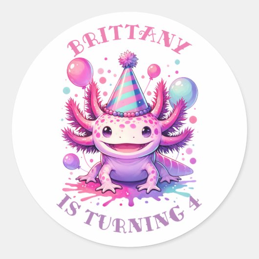 Sticker Rond Anniversaire personnalisé Axolotl (Devant)