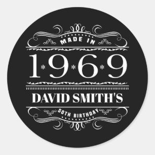 Sticker Rond Anniversaire Personnalisé De 1969 Pour Hommes