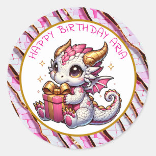 Sticker Rond Anniversaire personnalisé de la fille Dragon Rose 