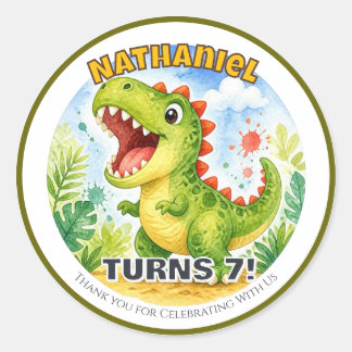 Sticker Rond Anniversaire personnalisé Dinosaure 2