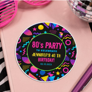 Sticker Rond Anniversaire personnalisé néon rétro 80’s - Amusan